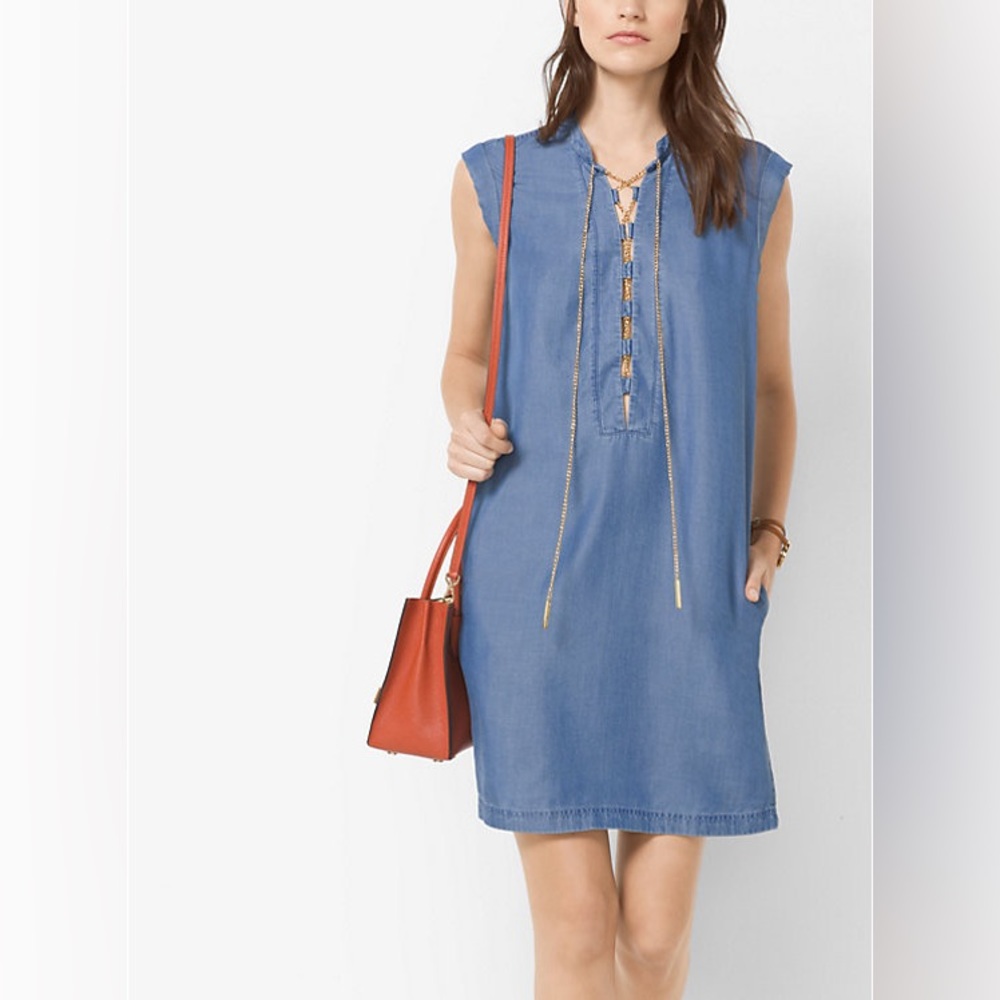 MICHAEL Michael Kors Chambray Denim Tunic Chain Lace Up Dress